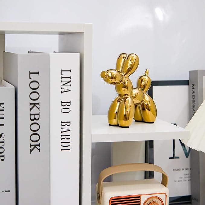 Creative Balloon Dog Statues Small Ceramic Animal Sculpture Modern Home Decor Living Room Desktop Decorations Bedroom Office Cabinet Ornament (Gold)