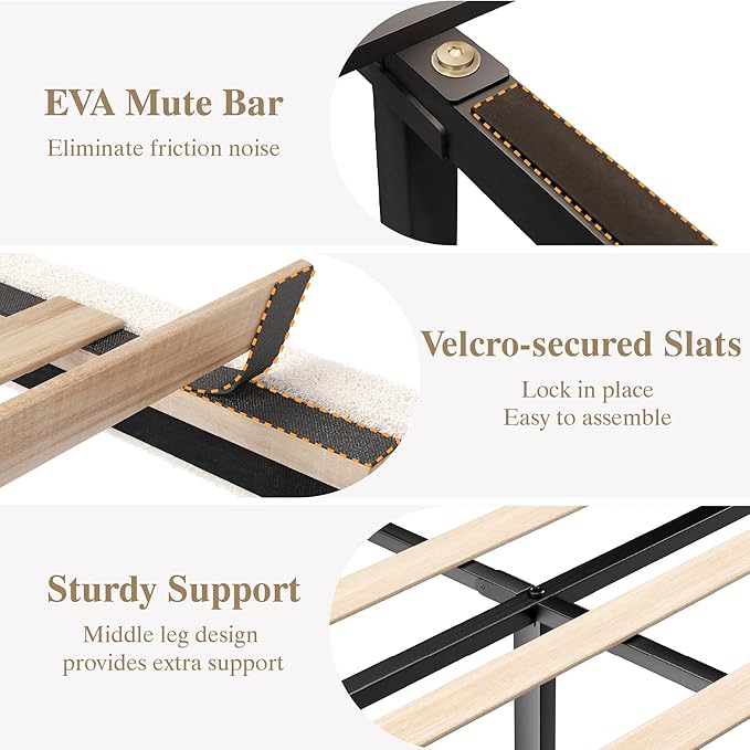 Full Bed Frame, Boucle Platform Bed with Adjustable Upholstered Headboard, No Box Spring Needed, Easy Assembly, White