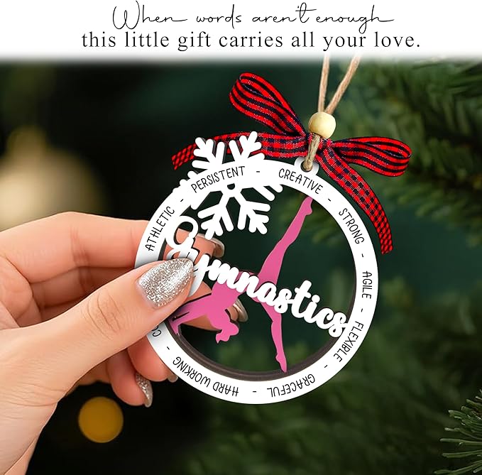Gymnastics Christmas Ornament 2025-2 Layer Wooden Gymnastic Ornaments for Christmas Tree - Gymnastics Ornament for Girl - Gymnast Gifts for Girls, Athletes - Gymnast Wood Hanging Decor Ornaments