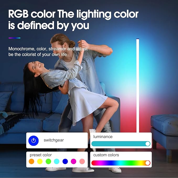 LED RGB Floor Lamp Smart Corner Standing Lamp with Music Sync APP and Remote Control Gaming Light for Bedroom Living Room Game Room Office