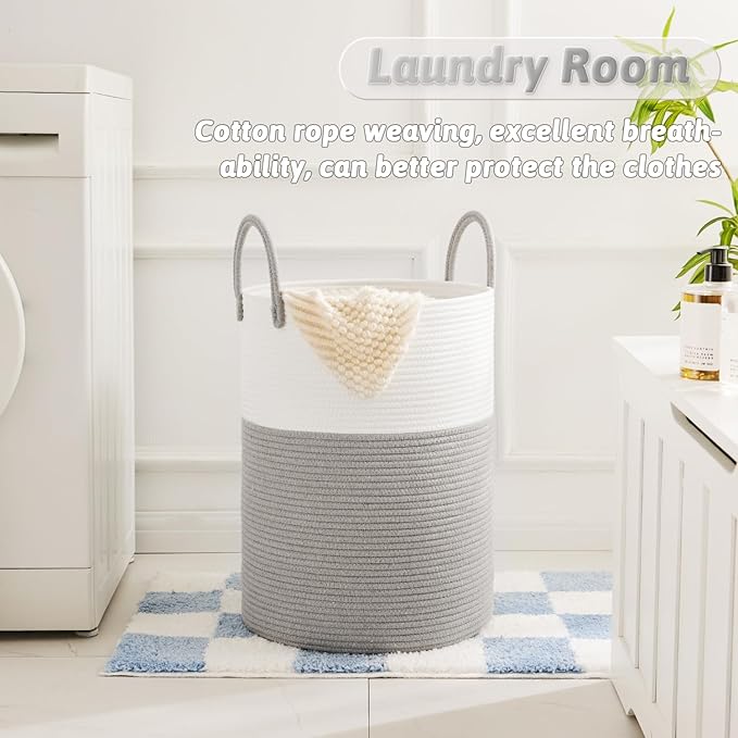 Laundry Basket,Woven Cotton Rope Laundry Hamper,80L for Decorative Storage of Dirty Clothes,Toys and Blankets in Bathroom,Baby Room and Living Room