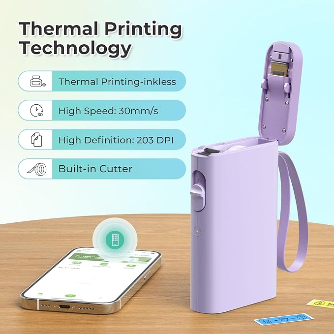 Nelko Label Maker Machine with Tape, P21 Bluetooth Label Printer, Wireless Mini Label Makers with Multiple Templates for School Office Home, Purple