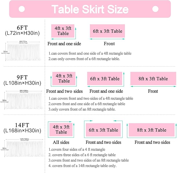 2 Pack 6ft Lavender Table Skirts for Rectangle Tables or Round Tables Lavender Ruffle Tulle Tutu Tablecloth for Girls Baby Shower Birthday Party Wedding Cake Dessert Table Decorations