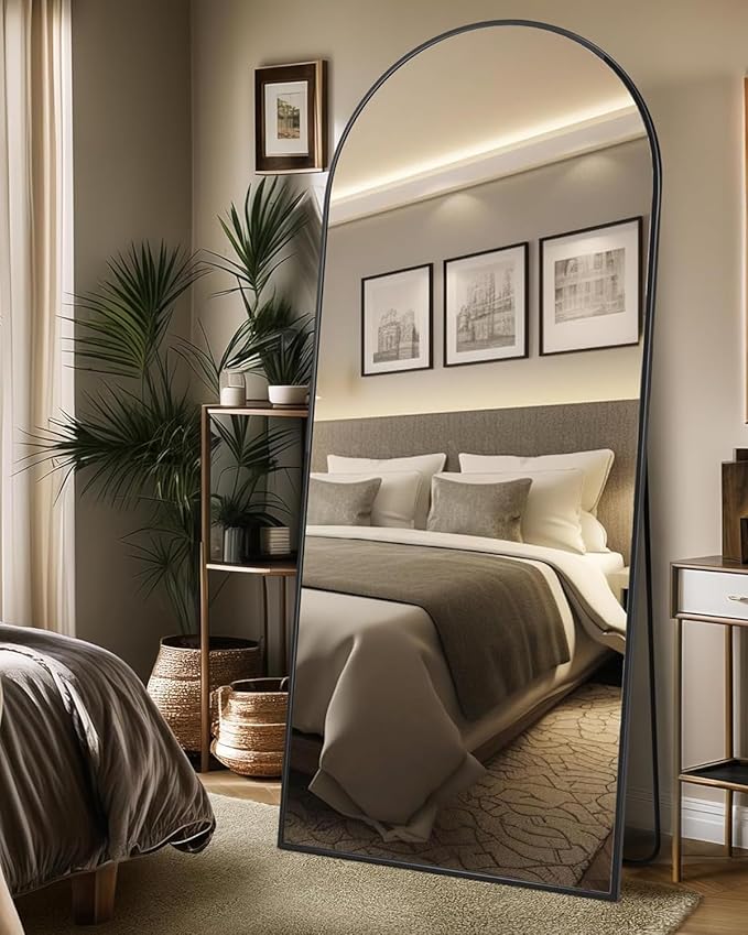 Suidia Full Length Mirror, 71"x32" Floor Standing Mirror Freestanding, Full Body Mirrors with Stand for Bedroom, Hanging Mounted for Living Room Cloakroom, Black, Arched Style