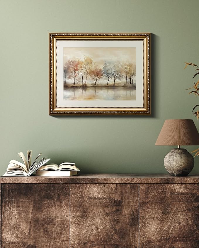 VIYYIEA Vintage Gold Framed Wall Art for Living Room, Colorful Tree Artwork Prints Decor, Watercolor Wall Decor, Gallery Picture Painting, for Bedroom Bathroom Kitchen 16L x 13W