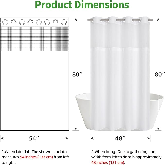 Stall No Hook Shower Curtain with Snap-in Fabric Liner Set,Waffle Weave Shower Curtains for Bathroom,Hotel Luxury Decor Bathroom Curtain Set,Waterproof & Washable,White,54Wx80H