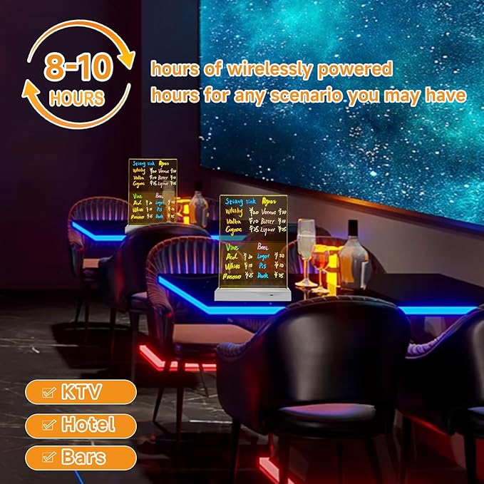 Clear Dry Erase Board, Rechargeable LED Acrylic Message Board, Acrylic Illuminated Dry Erase Board, Can be Used as Night Light for bar/Shop/Office/Holiday/Gifts (Horizontal13.7 * 8.2inch)