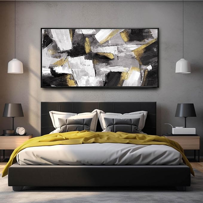 Black And Gold Wall Art Abstract Wall Decor Home Decor Living Room Large Artwork Framed Pictures Gold Decor Painting Wall Decorations 24”x48”