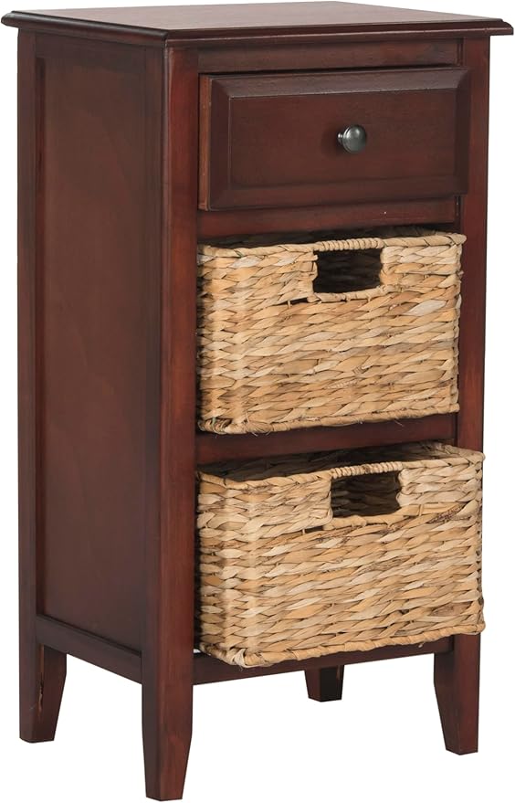 Safavieh Home Collection Everly Drawer Cherry 1-Drawer 2 Removable Baskets Side Table