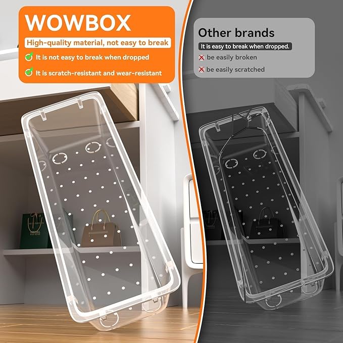 WOWBOX 24 PCS Clear Plastic Drawer Organizer Set, 4 Sizes Desk Drawer Organization and Storage Containers for Makeup, Cosmetics, Jewelry and Gadgets in Kitchen, Bathroom, Bedroom, Office, Clear