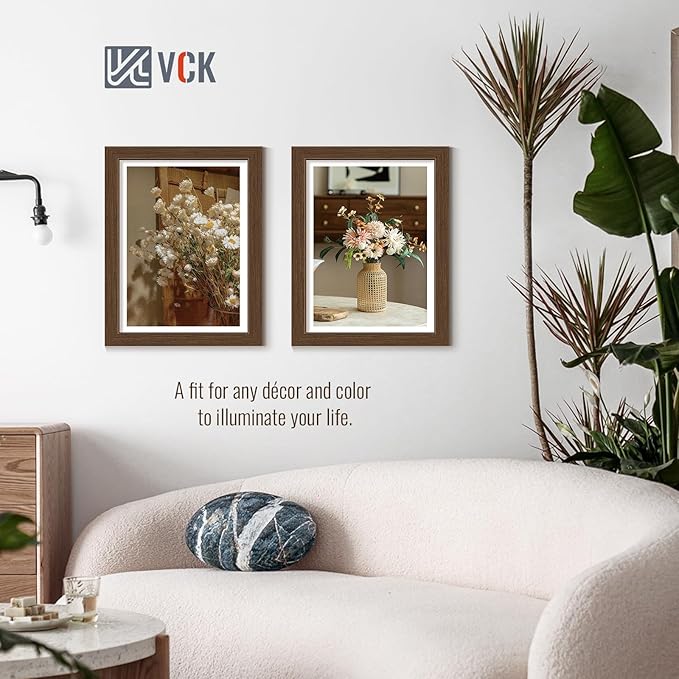 VCK 11x14 Picture Frame Set of 4 - Brown, Gallery-Quality Wood Poster Frames, 1.1-Inch Wide Border, Polished Plexiglass, Vertical or Horizontal Wall Display for Photo/Art/Prints, Brown
