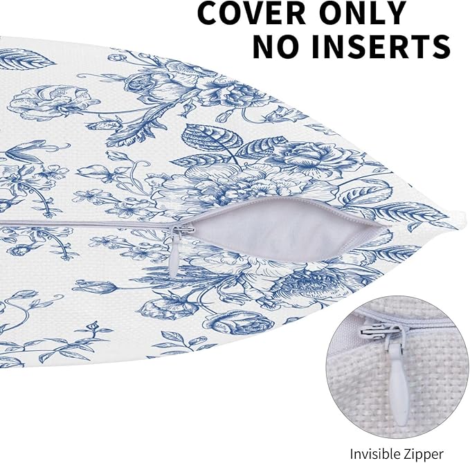 Blue and White Floral Throw Pillow Covers 18x18 Inch Set of 2 Chinoiserie Decorative Flower Pillows Cover Farmhouse Country Cushion Case of Sofa Living Room Bedroom
