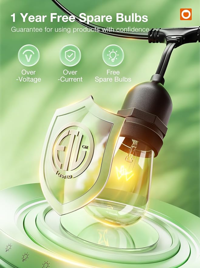 addlon 96FT(48FT*2) Outdoor String Lights Commercial Grade Weatherproof Strand, 36 Edison Vintage Bulbs, 30 Hanging Sockets 6 Spare Bulbs ETL Listed Decorative Christmas Lights for Patio Garden