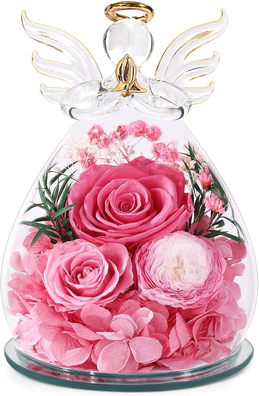 Birthday Gifts for Women Mom Preserved Roses in Glass Angel Figurines Fresh Flowers for Delivery Forever Flowers Eternal Rose Christmas for Grandma Sister Wife Her from Daughter