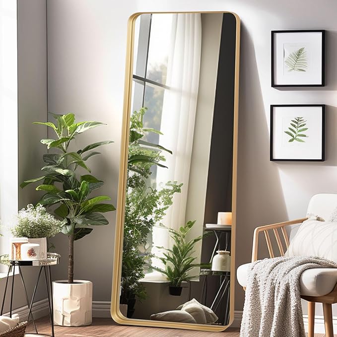 Rectangle Mirror Full Length 24" x 71" Large Floor Mirror Gold Metal Deep Frame Wall Mounted Hanging Mirror for Home Decor Leaning Wall Full Body Dressing Mirror for Closet Bedroom