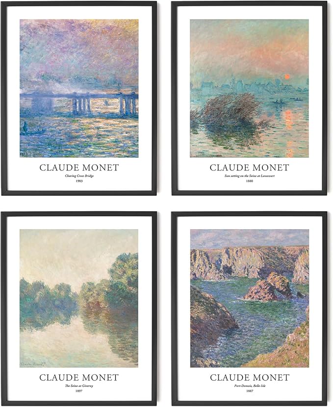 EVOLE HOME Claude Monet Giclée Art Print Set - 4 Unframed 11x14 Inch Impressions on Premium Matte Art Paper Artwork for Living Room Bedroom Dining Room Decor