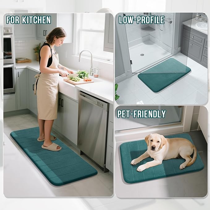 Yimobra Bathroom Runner Rugs 72"x24" Non Slip Washable Memory Foam Bath Mat, Super Soft Water Absorbent Hallway Carpet for Vanity Tub Shower, Teal