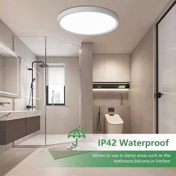 24 Inch Large LED Flush Mount Ceiling Light, 50W,5480LM, 3000K/4000K/6000K CCT Selectable,White Round Flat Panel Low Profile Ceiling Light Fixtures for Hallway, Kitchen, Bedroom, Laundry Room