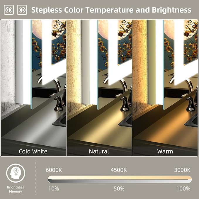 LED Mirror for Bathroom, 77x36 Inch Backlit + Front Lighted Bathroom Vanity Mirror with Lights for Wall, Double Light Strips, 3 Colors, Shatter-Proof, Anti-Fog and Brightness Memory