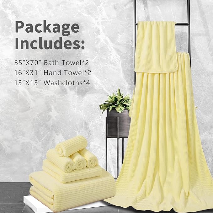 8-Piece Premium Towel Set for Bathroom|2 Oversized Large Bath Sheet,2 Hand Towels,4 Washcloths|Soft Cozy Highly Absorbent Fast Dry Microfiber Shower Towel Set for Hotel Bathroom Essentials,Yellow