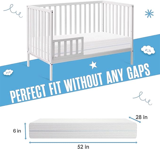 Sleepah 6" Crib & Toddler Bed Mattress Dual Sided (Firm & Plush) Cooling Memory Foam – Waterproof Washable Breathable Soft Cotton Fabric – CertiPUR Baby Mattresses - for Baby & Toddlers (Blue)