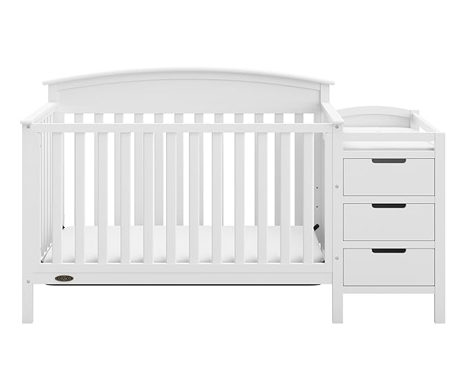Graco Benton 5-in-1 Convertible Crib and Changer (White) – Crib and Changing -Table Combo, Includes Water-Resistant Changing Pad, 3 Drawers, Converts to Toddler Bed, Daybed and Full-Size Bed