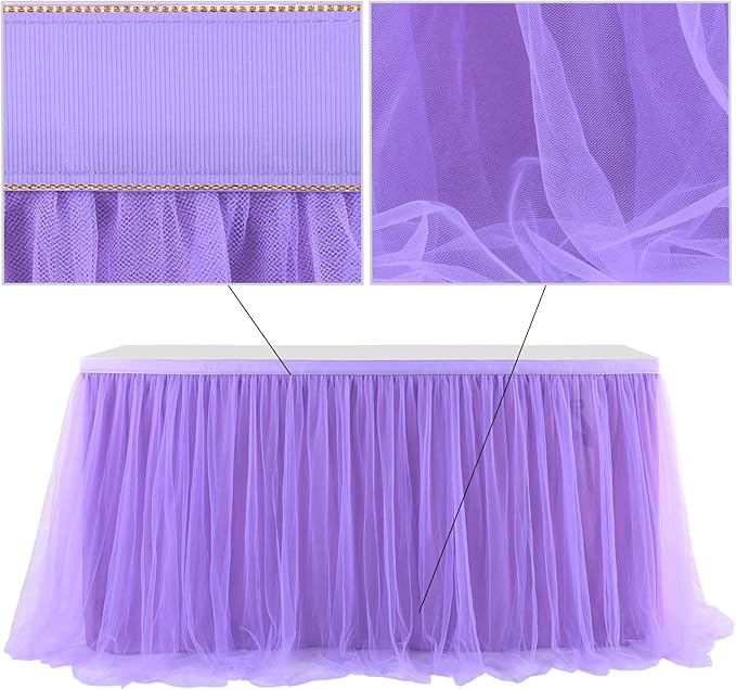 2 Pack 6ft Purple Table Skirt for Baby Shower Girl Lavender Tutu Table Skirts for Rectangle Tables or Round Tables Tulle Table Cloth for Parties Mermaid Butterfly Elephant Birthday Wedding Decorations