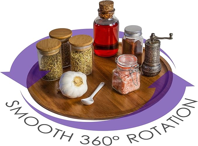 Acacia Wood Lazy Susan Organizer Kitchen Turntable for Cabinet, Table, Pantry or Countertop