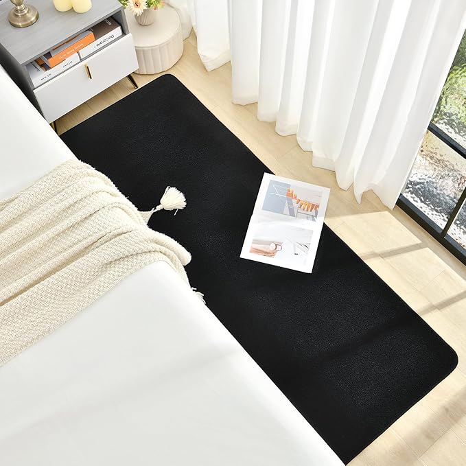 Soft Runner Rugs for Bedroom 2x6, Non Slip Runners for Hallway Kitchen Laundry Dorm Washable, Minimalist Low Pile Long Rugs for Boys Men Girls Kids, Black