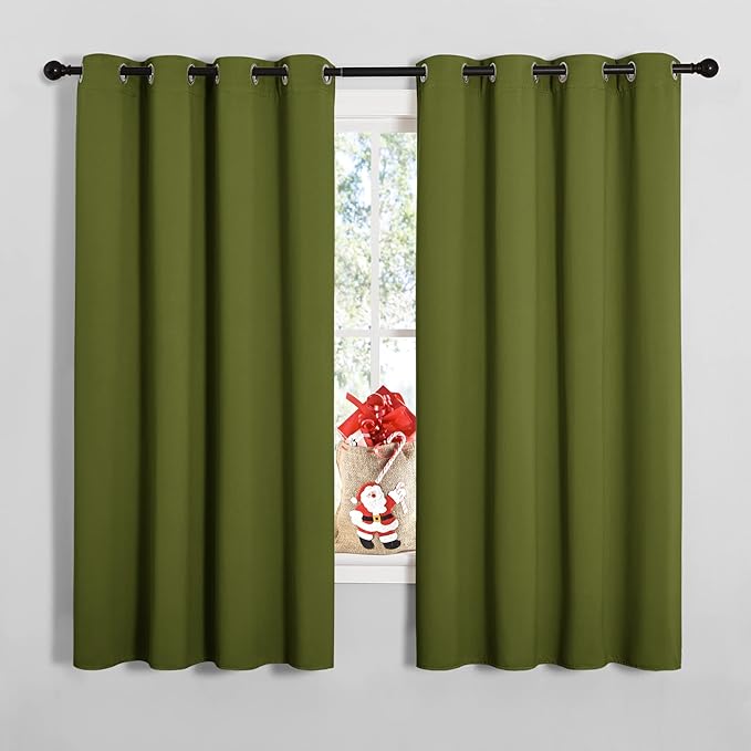 NICETOWN Bedroom Curtain Panels Blackout Draperies, Thermal Insulated Solid Grommet Blackout Curtains/Drapes (One Pair, 55 by 68-inch, Olive Green)
