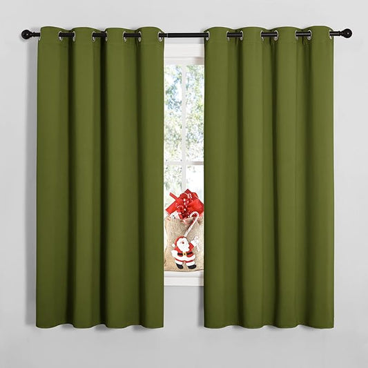 NICETOWN Bedroom Curtain Panels Blackout Draperies, Thermal Insulated Solid Grommet Blackout Curtains/Drapes (One Pair, 55 by 68-inch, Olive Green)
