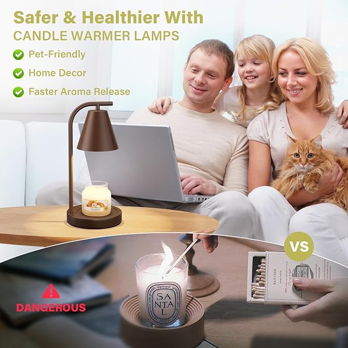 Brown Candle Warmer Lamp with Timer, Electric Candle Lamp for Scented Wax with 2 Bulbs, House Warming Gift for New Home & Gifts for Women, Candle Lamp for Jar Candles