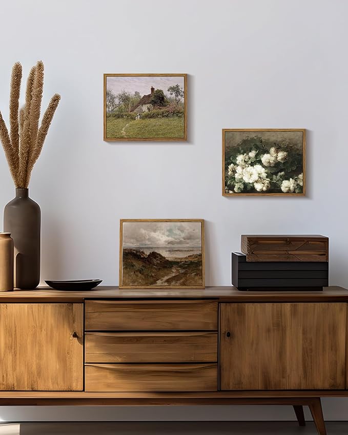 InSimSea Framed Canvas Wall Art Vintage Decor, Seaside Path Wilderness Landscape Oil Paintings for Wall Decorations, Coastal Wall Art for Living Room Bedroom Bathroom Wall Decor, 8"x10"