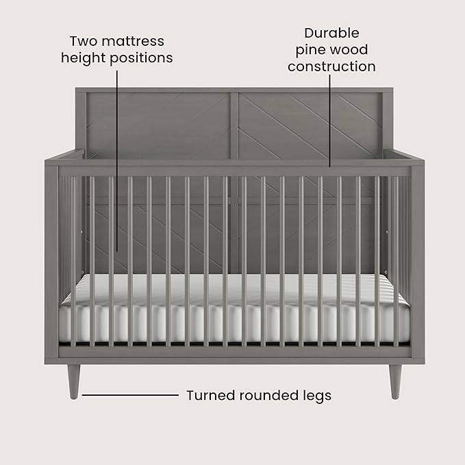 Child Craft Surrey Hill 4-in-1 Convertible Crib, Baby Crib Converts to Day Bed, Toddler Bed and Full Size Bed, 3 Adjustable Mattress Positions, Non-Toxic, Baby Safe Finish (Lunar Gray)