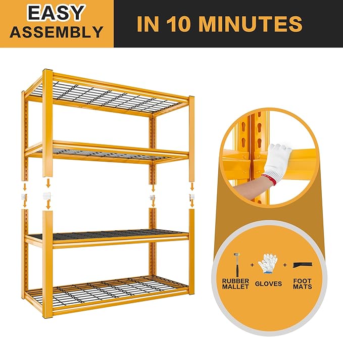 REIBII 40" W Garage Shelving 2240 LBS Storage Shelves Adjustable Heavy Duty Shelving 4 Tier Metal Shelves for Storage 59.5"H Metal Shelf for Pantry Basement Warehouse 40"W × 19.5"D × 59.5"H, 4 Pack