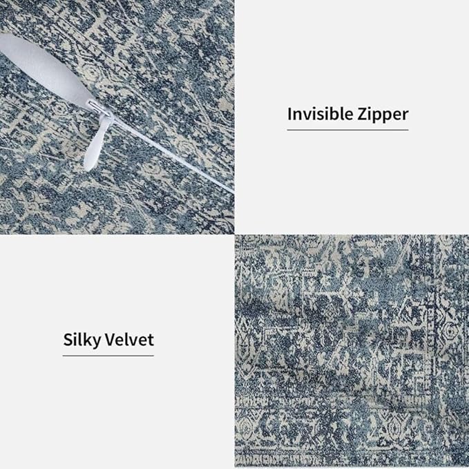 Navy Blue Boho Pillow Covers 22x22 Set of 2, Carpet Pattern Outdoor Decorative Throw Pillows Ethnic Rustic Farmhouse Cushion Cases Linen Gifts for Couch Sofa Decor