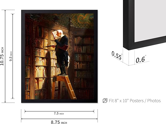 Poster Master Vintage The Bookworm Print - Retro Reading Book Print - Book Lover Art - Library Painting Wall Design - Librarian Art - Great Living Room or Office Wall Decor - 8x10 Black Framed