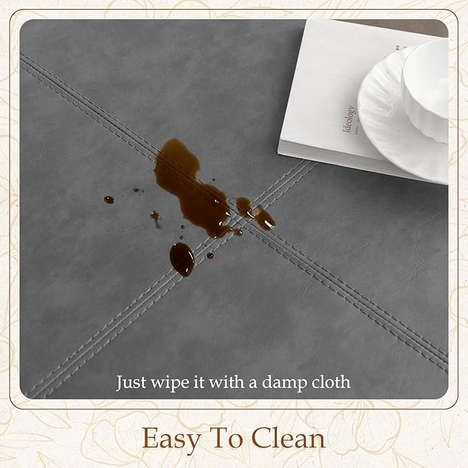 BALLIAA Modern Round Coffee Table, Farmhouse Ottoman for Living Room, Large Vintage Leather Coffee Tables with Leather Upholstered Padded Seat [Round, Vintage Gray, 30'']