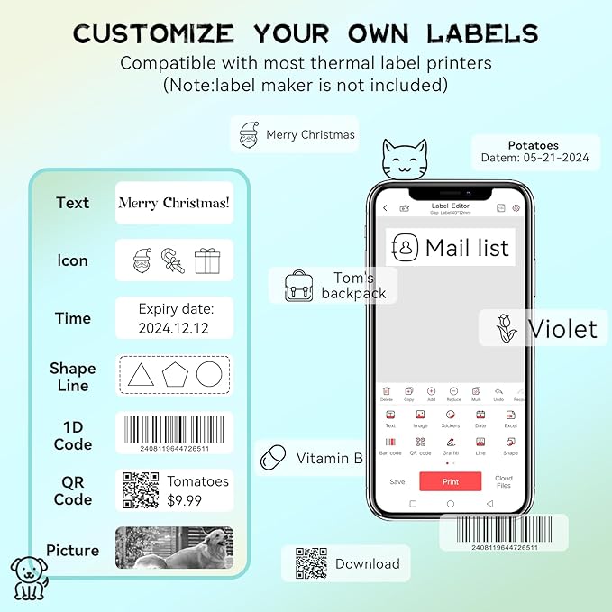 Label Maker Tape Refills, Non-encrypted Repalcement Labels, High Definition Compatible with Portable Label Printer 12 x 40 mm(0.47 in x 1.57 in),165 Lables/Roll, 10 Rolls,Clear