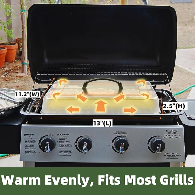 Rectangular Basting Cover, Stainless Steel Grill Cover Lid for Outdoor Cooking, 13"(L) x 11.2"(W) x 2.5"(H), Cheese Melting Dome, Keeps Cooked Food Warm, 1 Pack