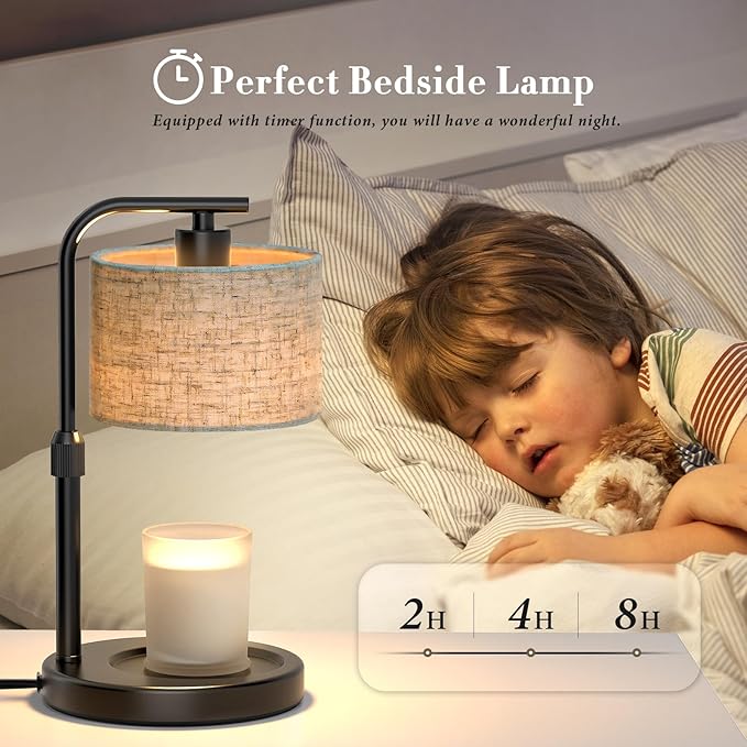 Candle Warmer Lamp with Timer Dimmer, Height Adjustable Black Electric Candle Warmer Wax Heater with 2 Bulbs, Birthday Gifts for Women Her, Mom, House Warming Gifts New Home