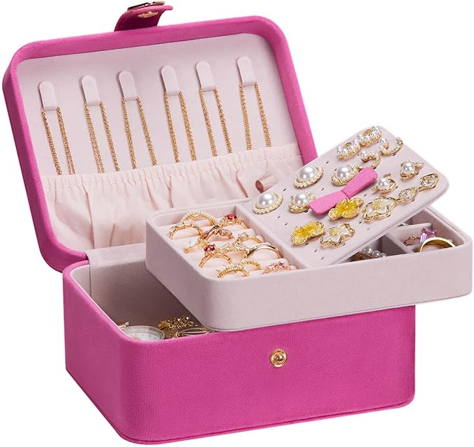 Homde Jewelry Box Small for Women: Ring Earring Organizer Storage for Dresser - Necklace Bracelets Holder with Multi Compartments(Pink)