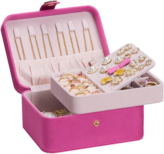 Homde Jewelry Box Small for Women: Ring Earring Organizer Storage for Dresser - Necklace Bracelets Holder with Multi Compartments(Pink)