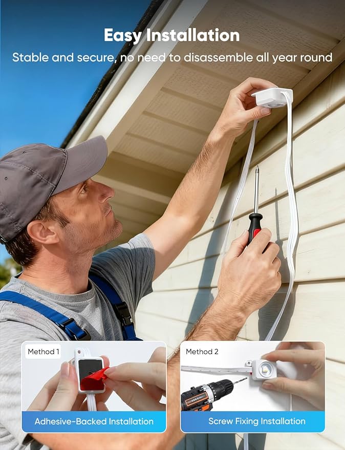 APPECK Permanent Outdoor Lights 400ft with 288 LED Lights, 144W Smart RGBW Eaves Lights, DC 36V, 40LM, IP67 Waterproof String Lights for Halloween Christmas Decor, Compatible with Alexa, White