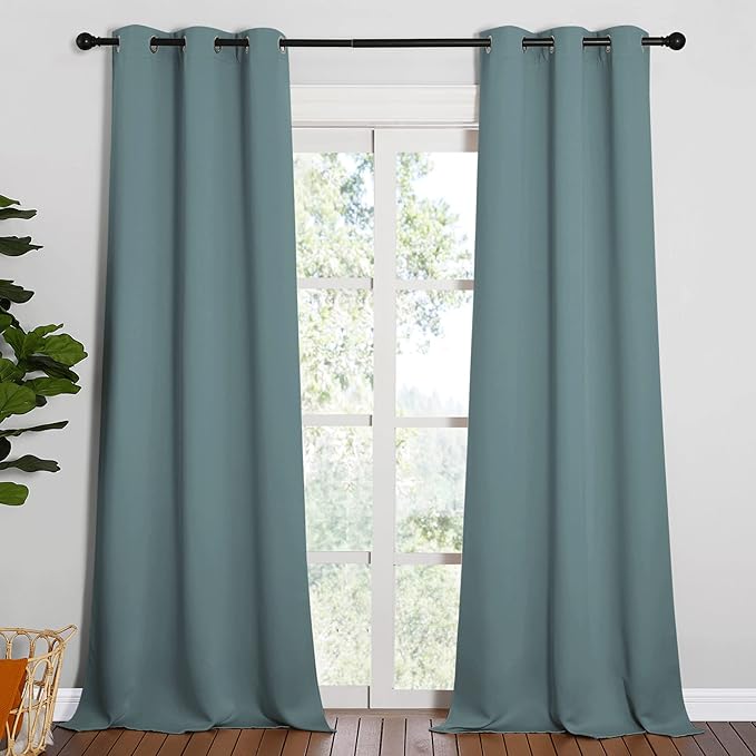 NICETOWN Modern Blackout Curtains Noise Reducing, Thermal Insulated and Privacy Room Darkening Drape Panels for Boy's Guest Room Door Window (Greyish Blue, 2 Panels, W42 x L90 -Inch)