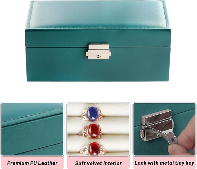 Homeanda Jewelry box 2 layer Jewelry box Leather Jewelry boxes for Women Girls Teens Jewelry organizer box Jewelry Storage box with lock(Green)