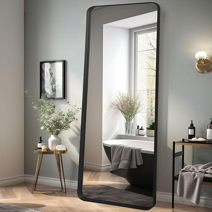 Rectangle Mirror Full Length 24" x 71" Large Floor Mirror Black Metal Deep Frame Wall Mounted Hanging Mirror for Home Decor Leaning Wall Full Body Dressing Mirror for Closet Bedroom