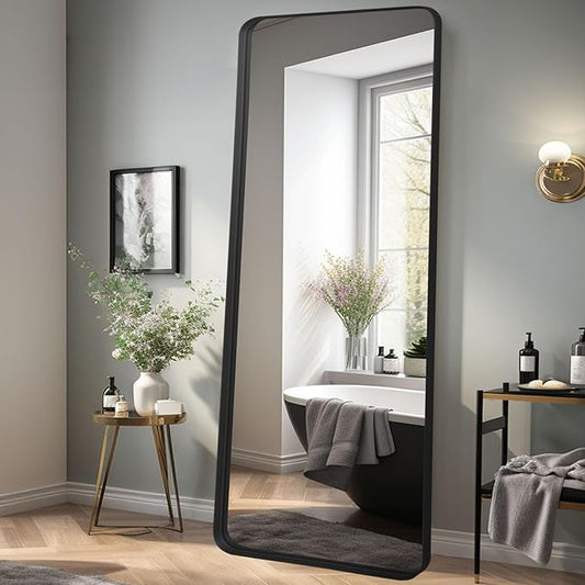 Rectangle Mirror Full Length 24" x 71" Large Floor Mirror Black Metal Deep Frame Wall Mounted Hanging Mirror for Home Decor Leaning Wall Full Body Dressing Mirror for Closet Bedroom