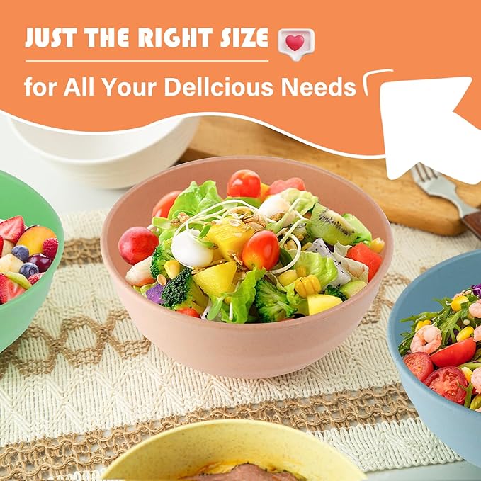 Homienly Wheat Straw Bowls Set Unbreakable Large Bowl 60 OZ Large Cereal Bowl Set of 6 Serving Bowls for Kitchen, Salad, Fruit, Soup, Microwave and Dishwasher Safe Big Bowl(Macaron Series)