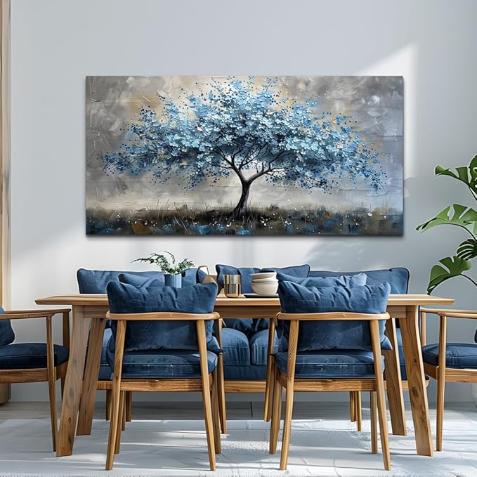 MHARTK66 Canvas Wall Art For Living Room Farmhouse Wall Decor For Bedroom Office Decorations Gray Wall Paintings Blue Tree Landscape Pictures Artwork Ready to Hang for Home Decor art 40"X20"